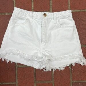 Show Me Your Mumu Houston High Waisted Jean Shorts in Seasalt White,